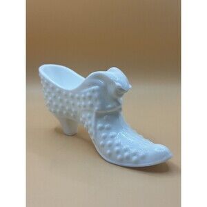 Vintage FENTON Milk Glass White Hobnail Shoe Slipper Cat Head Art Glass